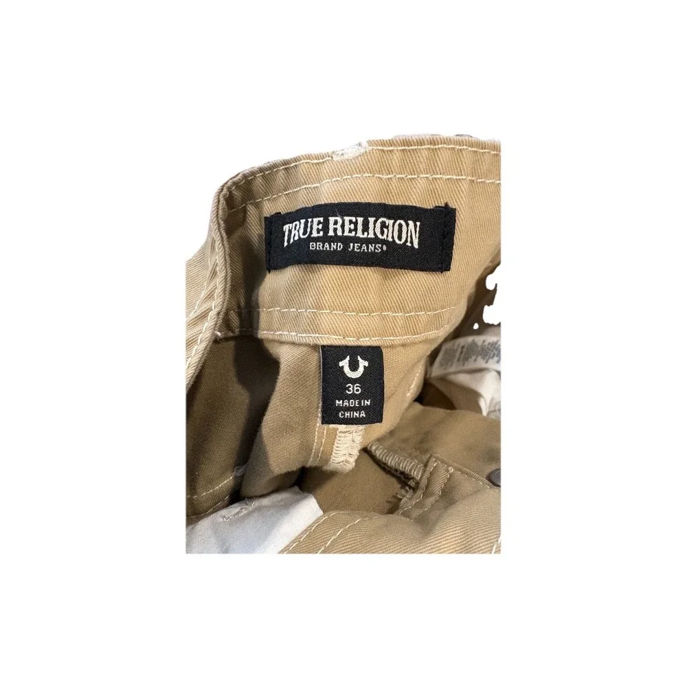 True Religion Men's Travertine Tan Baggy Wide‎ Leg Classic Cargo Pants Size 36